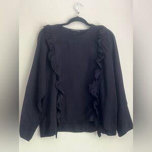 Zara Black Long Sleeve Ruffled Blouse